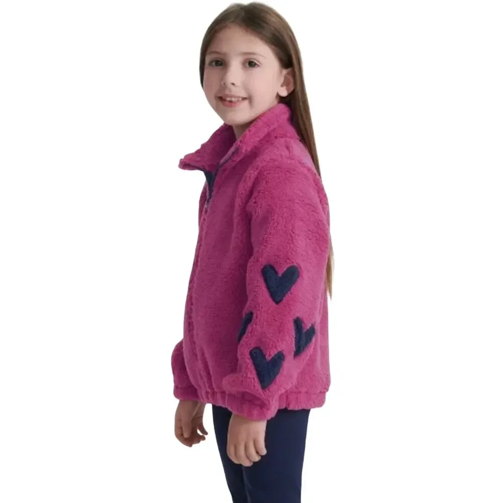 Splendid Girl's Jacket Fleece Zip Up Pink with Blue Hearts Size 4T